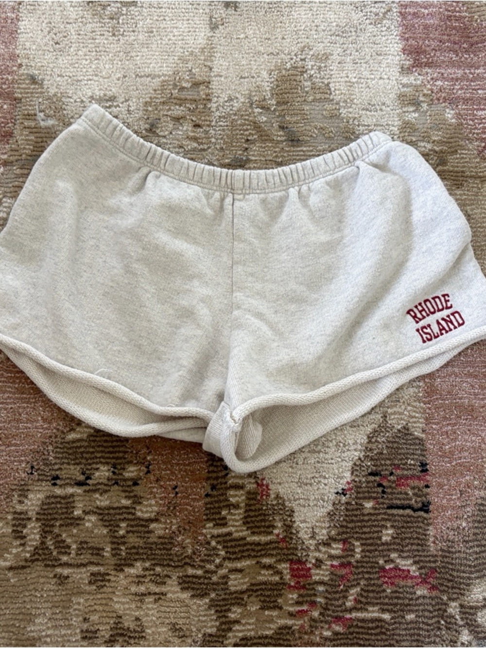 Brandy Melville Cream Athletic Shorts with Red 'Rhode Island' Embroidery
